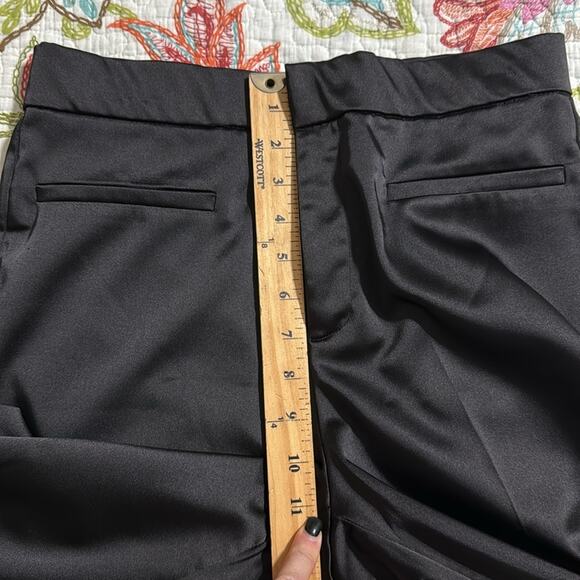 ZARA women’s size large shiny black pull on flat front flowy satin dressy formal - Picture 10 of 13